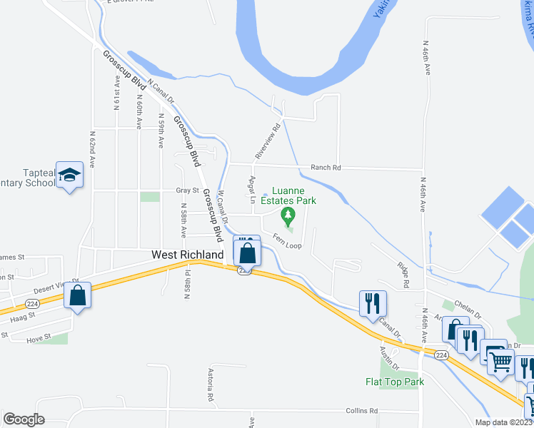 map of restaurants, bars, coffee shops, grocery stores, and more near 5412 Fern Loop in West Richland