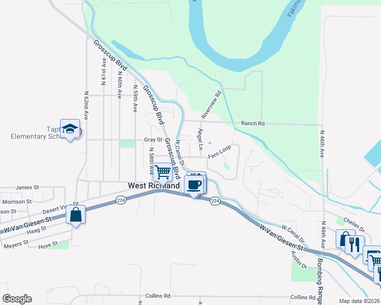 map of restaurants, bars, coffee shops, grocery stores, and more near 5406 Fern Loop in West Richland