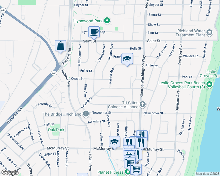 map of restaurants, bars, coffee shops, grocery stores, and more near 2000 Rainier Avenue in Richland