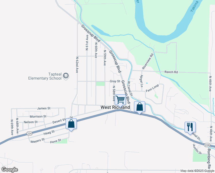 map of restaurants, bars, coffee shops, grocery stores, and more near 630 North 59th Avenue in West Richland