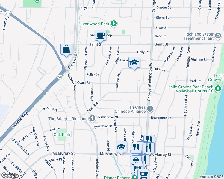 map of restaurants, bars, coffee shops, grocery stores, and more near 2000-2098 Rainier Avenue in Richland