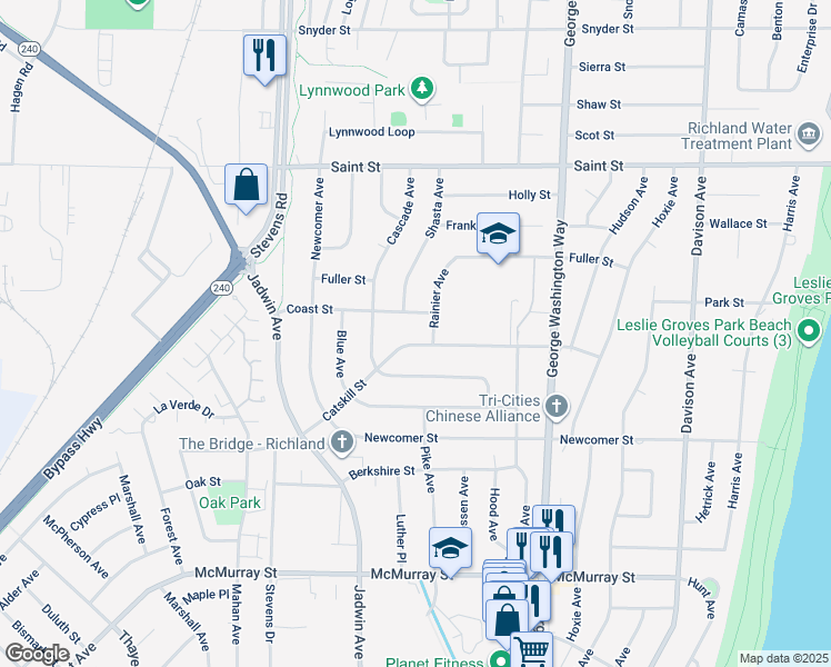 map of restaurants, bars, coffee shops, grocery stores, and more near 2000-2098 Rainier Avenue in Richland