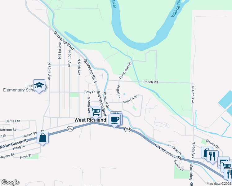map of restaurants, bars, coffee shops, grocery stores, and more near 5406 Fern Loop in West Richland