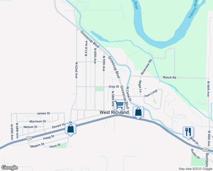 map of restaurants, bars, coffee shops, grocery stores, and more near 630 North 59th Avenue in West Richland