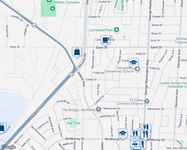 map of restaurants, bars, coffee shops, grocery stores, and more near 2110 Newcomer Avenue in Richland