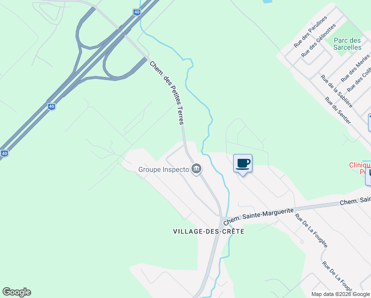 map of restaurants, bars, coffee shops, grocery stores, and more near Chemin des Petites Terres in Trois-Rivières