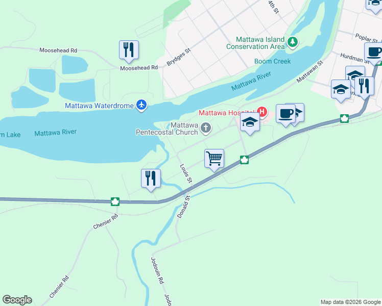 map of restaurants, bars, coffee shops, grocery stores, and more near 1020 James Street in Mattawa