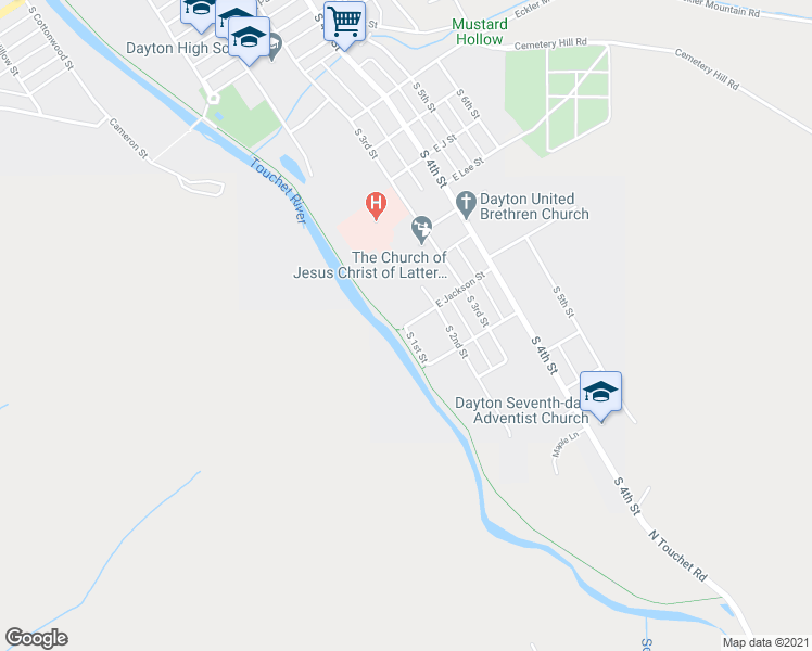 map of restaurants, bars, coffee shops, grocery stores, and more near 203 East Jackson Street in Dayton