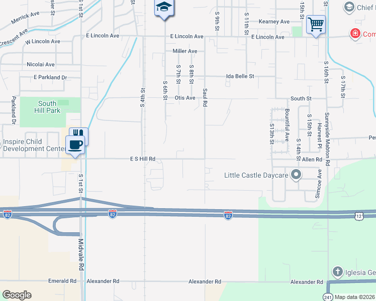 map of restaurants, bars, coffee shops, grocery stores, and more near 1-101 S Hill Rd in Sunnyside