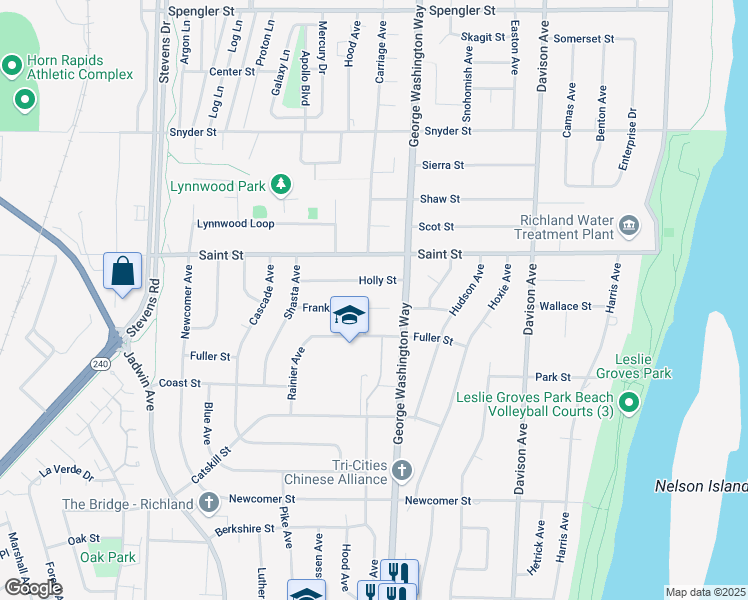map of restaurants, bars, coffee shops, grocery stores, and more near 520 Franklin Street in Richland