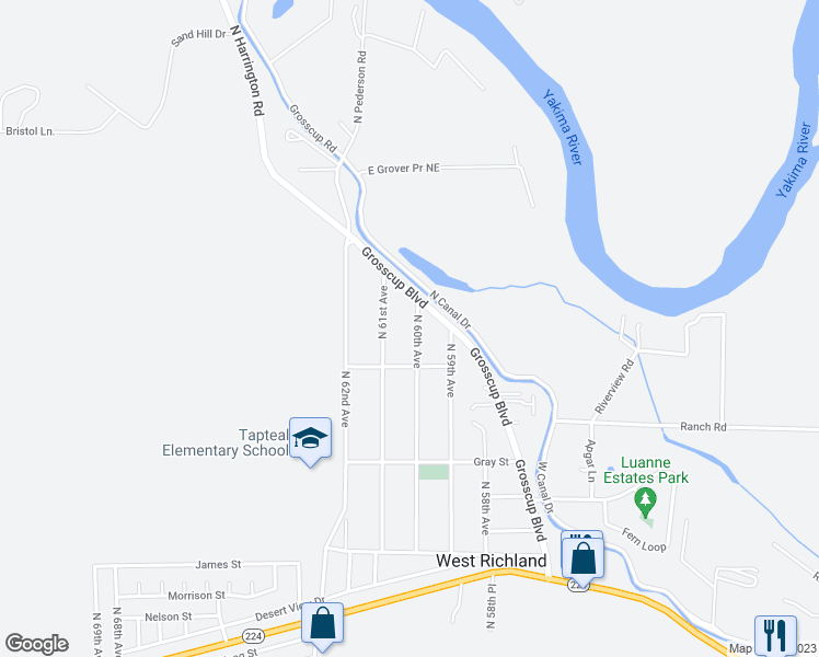 map of restaurants, bars, coffee shops, grocery stores, and more near 1107 North 60th Avenue in West Richland