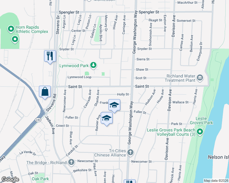 map of restaurants, bars, coffee shops, grocery stores, and more near 533 Saint Street in Richland