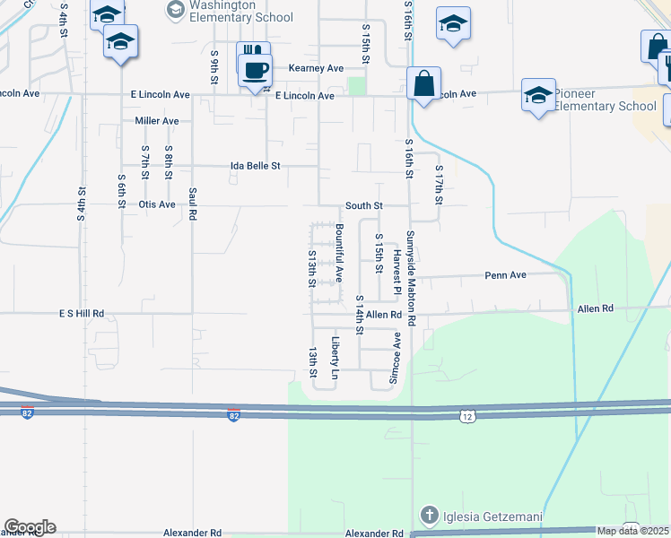 map of restaurants, bars, coffee shops, grocery stores, and more near 1312 Apple Lane in Sunnyside