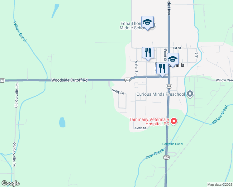 map of restaurants, bars, coffee shops, grocery stores, and more near 275 Woodside Crossing in Corvallis