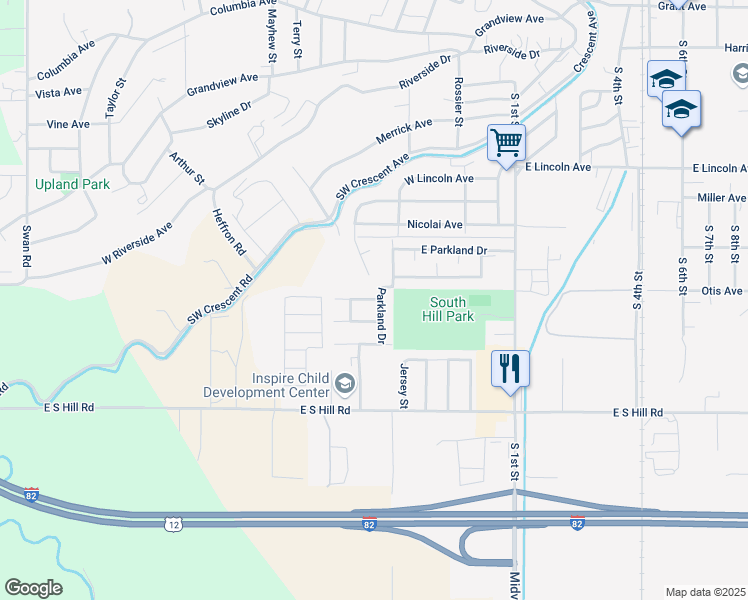 map of restaurants, bars, coffee shops, grocery stores, and more near 109 Parkland Drive in Sunnyside