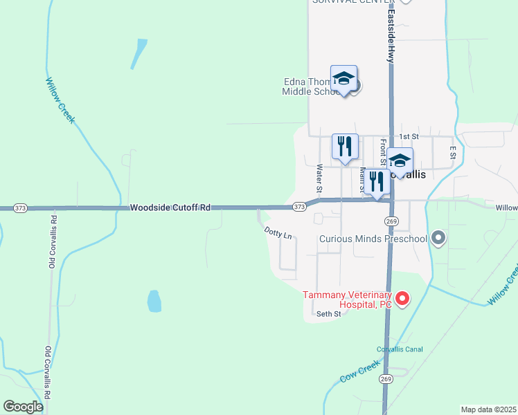 map of restaurants, bars, coffee shops, grocery stores, and more near 275 Woodside Crossing in Corvallis
