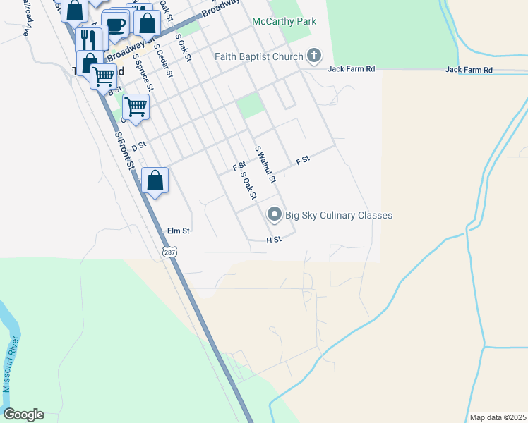 map of restaurants, bars, coffee shops, grocery stores, and more near 701-799 South Oak Street in Townsend