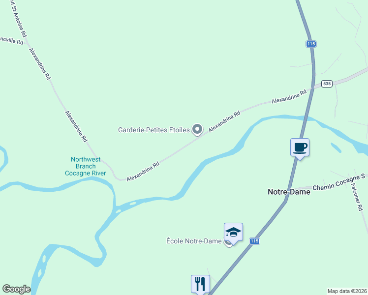 map of restaurants, bars, coffee shops, grocery stores, and more near Alexandrina Road in Kent County