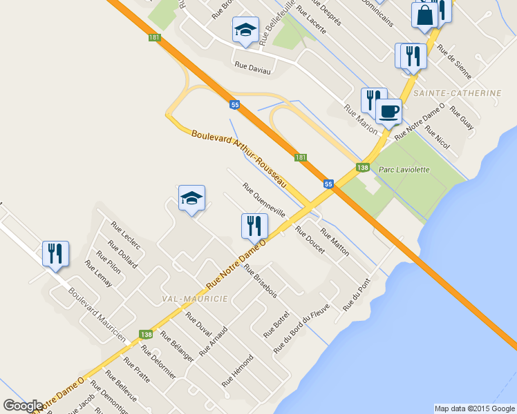 map of restaurants, bars, coffee shops, grocery stores, and more near 232 Rue Borduas in Trois-Rivières