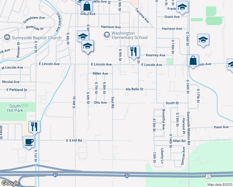 map of restaurants, bars, coffee shops, grocery stores, and more near 1416 Saul Road in Sunnyside