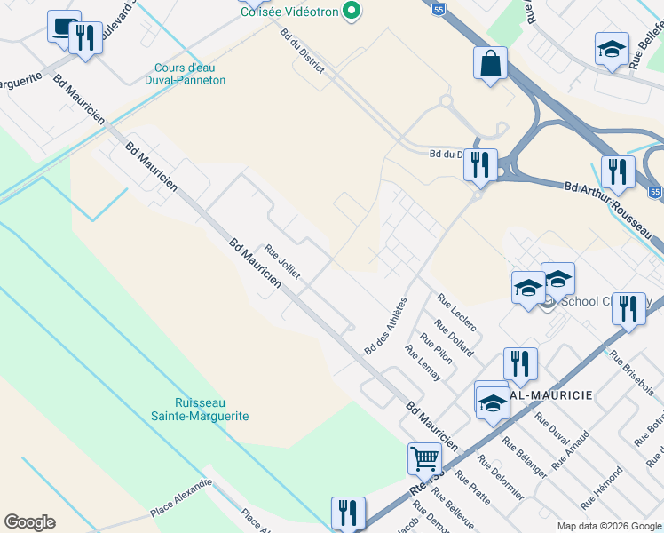 map of restaurants, bars, coffee shops, grocery stores, and more near 819 Rue de la Création in Trois-Riviã¨Res