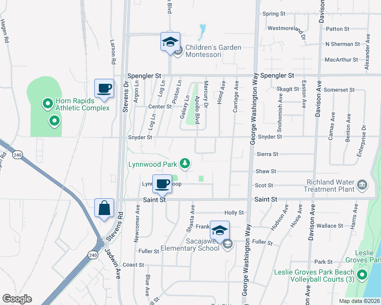 map of restaurants, bars, coffee shops, grocery stores, and more near 654 Cherrywood Loop in Richland