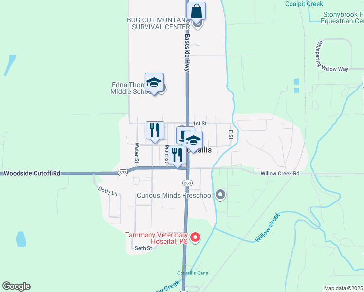 map of restaurants, bars, coffee shops, grocery stores, and more near 2nd Street in Corvallis