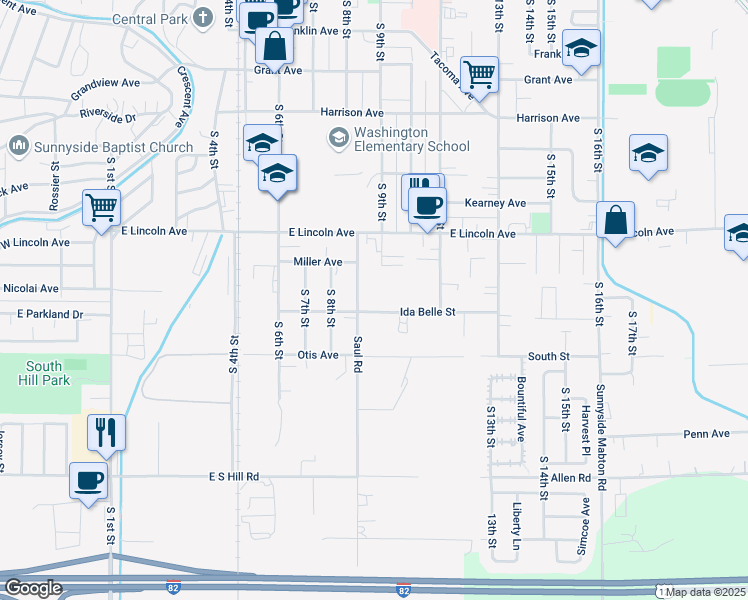 map of restaurants, bars, coffee shops, grocery stores, and more near 1416 Saul Road in Sunnyside