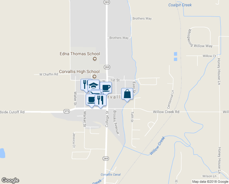 map of restaurants, bars, coffee shops, grocery stores, and more near 310 2nd Street in Corvallis