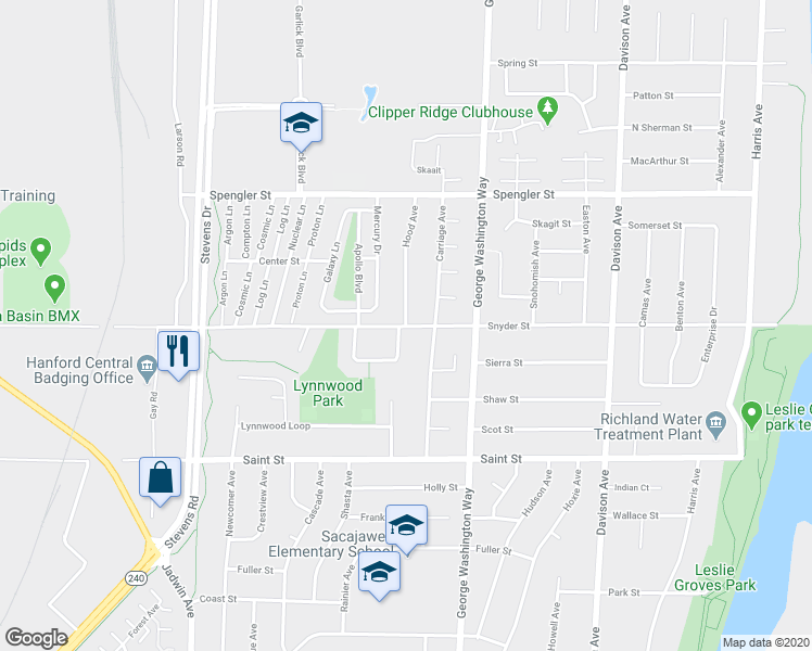 map of restaurants, bars, coffee shops, grocery stores, and more near 558 Snyder Street in Richland