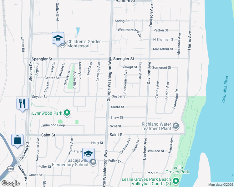 map of restaurants, bars, coffee shops, grocery stores, and more near 421 Skamania in Richland