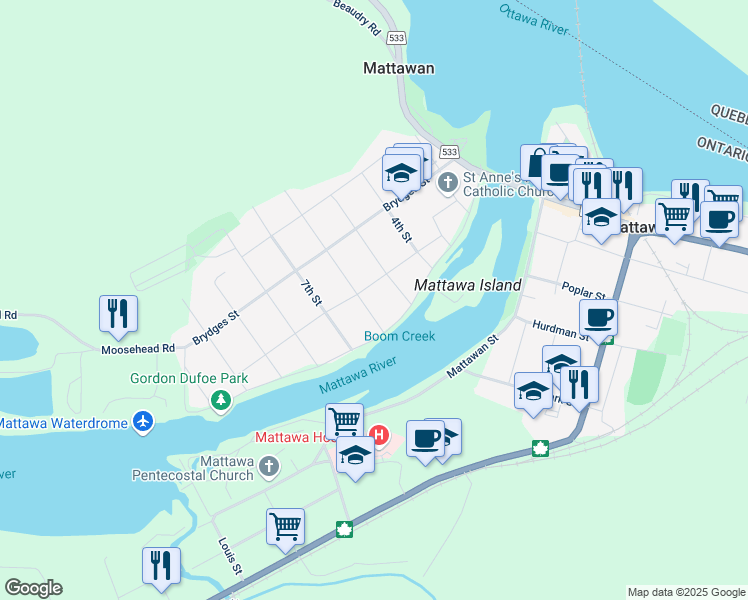map of restaurants, bars, coffee shops, grocery stores, and more near 171 6th Street in Mattawa