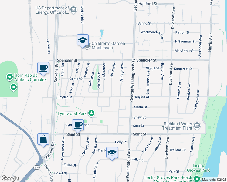map of restaurants, bars, coffee shops, grocery stores, and more near 558 Snyder Street in Richland