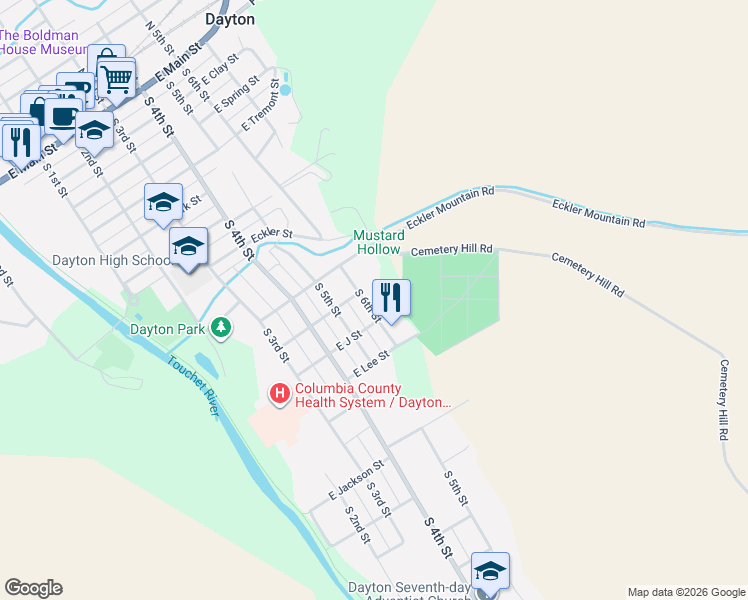 map of restaurants, bars, coffee shops, grocery stores, and more near 905 South 6th Street in Dayton
