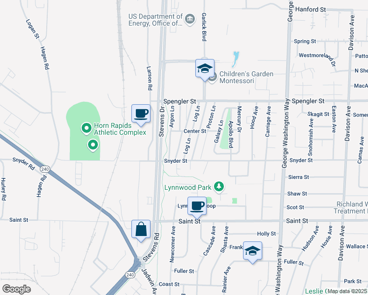 map of restaurants, bars, coffee shops, grocery stores, and more near 24 Log Lane in Richland