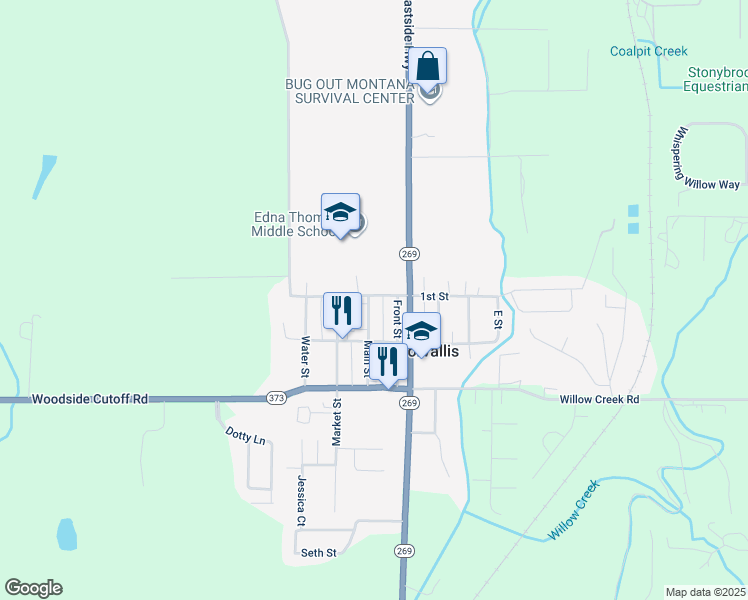 map of restaurants, bars, coffee shops, grocery stores, and more near 1040 Main Street in Corvallis
