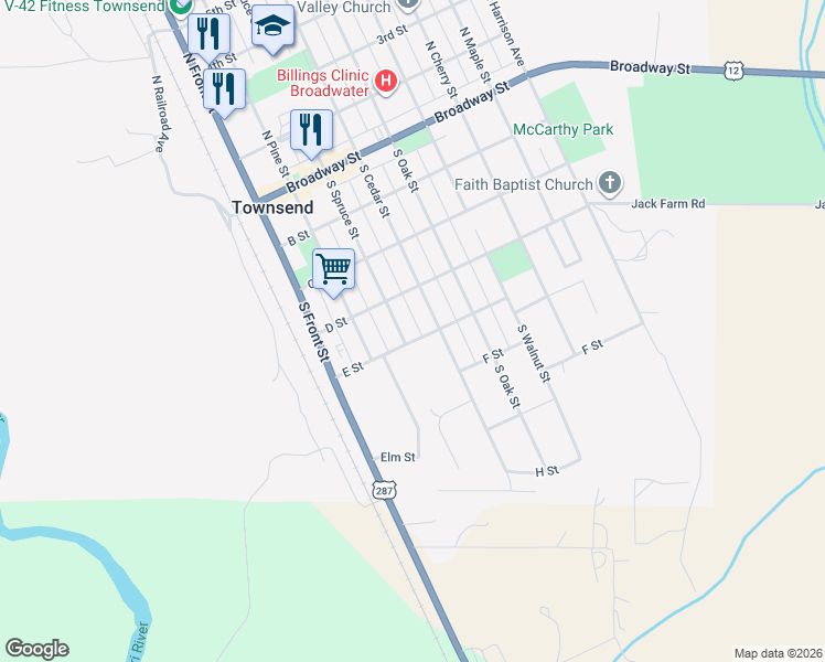 map of restaurants, bars, coffee shops, grocery stores, and more near 414 South Spruce Street in Townsend