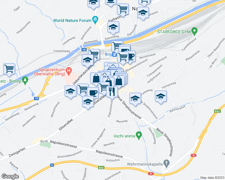 map of restaurants, bars, coffee shops, grocery stores, and more near in Brig