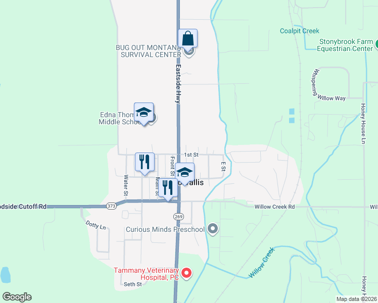 map of restaurants, bars, coffee shops, grocery stores, and more near 1033 Church Street in Corvallis