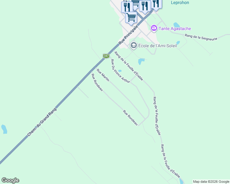 map of restaurants, bars, coffee shops, grocery stores, and more near 100 Rue Martin in Lanaudière