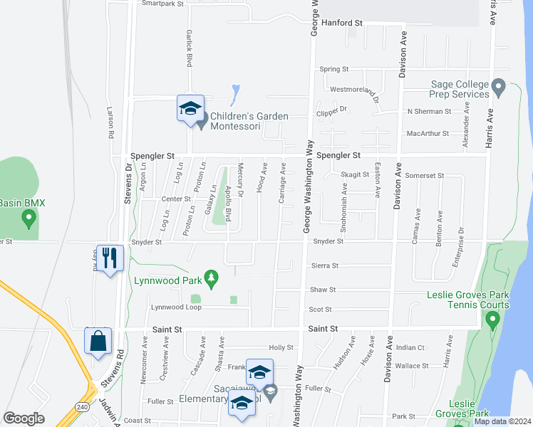 map of restaurants, bars, coffee shops, grocery stores, and more near 558 Snyder Street in Richland