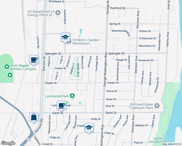 map of restaurants, bars, coffee shops, grocery stores, and more near 558 Snyder Street in Richland