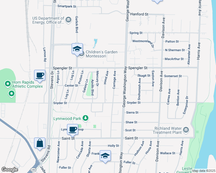 map of restaurants, bars, coffee shops, grocery stores, and more near 2348 Hood Avenue in Richland