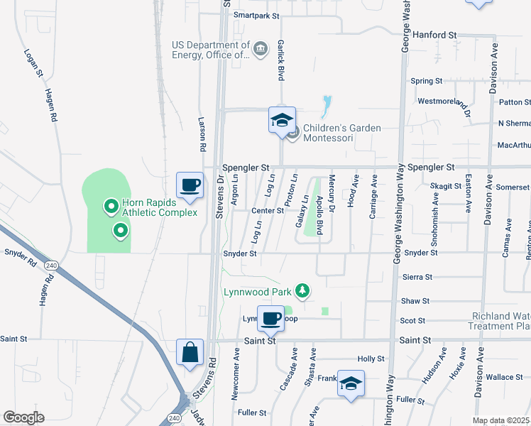 map of restaurants, bars, coffee shops, grocery stores, and more near 45 Log Lane in Richland