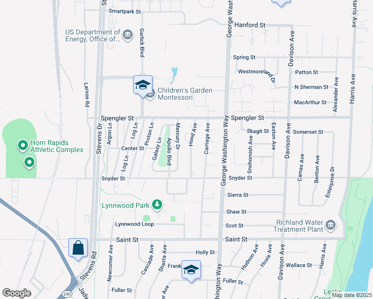 map of restaurants, bars, coffee shops, grocery stores, and more near 2337 Hood Avenue in Richland