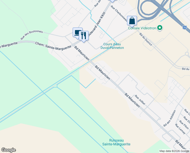 map of restaurants, bars, coffee shops, grocery stores, and more near 1373 Rue Pierre-Launière in Trois-Riviã¨Res