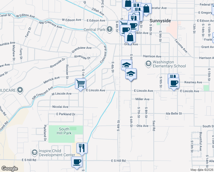map of restaurants, bars, coffee shops, grocery stores, and more near 217 Cedar Avenue in Sunnyside