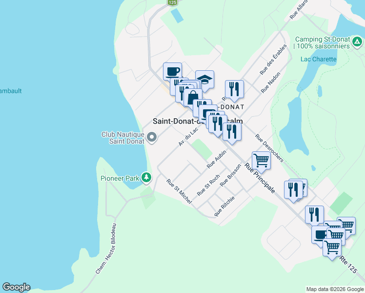 map of restaurants, bars, coffee shops, grocery stores, and more near 281 Avenue du Lac in Saint-Donat-de-Montcalm