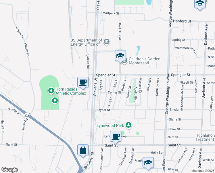 map of restaurants, bars, coffee shops, grocery stores, and more near 45 Log Lane in Richland