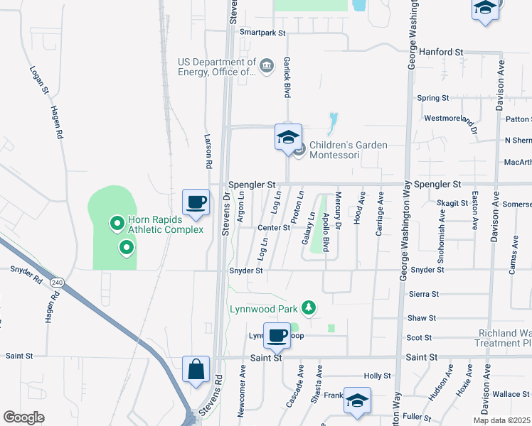map of restaurants, bars, coffee shops, grocery stores, and more near 45 Log Lane in Richland
